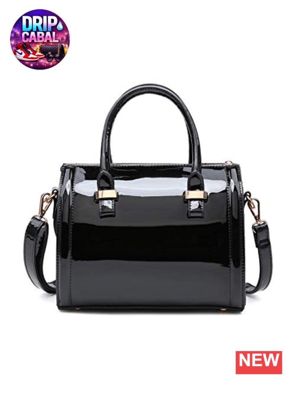 Shiny Patent Faux Leather Satchel Barrel Bag Top Handle Purse Crossbody